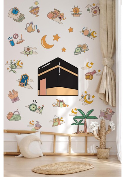 Kabe ve Ramazan Figürleri Temalı Cam Duvar Sticker Seti, Ramazan-I Şerif Sticker Seti Çocuk Bebek fiyatları