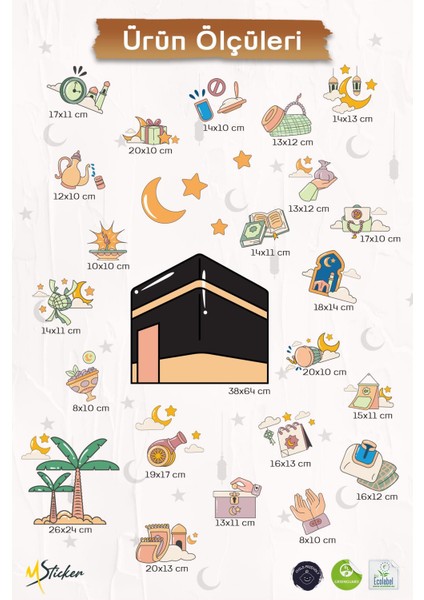 Kabe ve Ramazan Figürleri Temalı Cam Duvar Sticker Seti, Ramazan-I Şerif Sticker Seti Çocuk Bebek modelleri