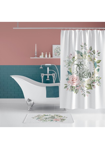 Banyo Paspas ve Tek Kanat Duş Perdesi 1X180X200 Set Banyo Halısı Angel
