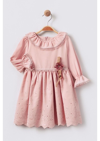 Brode Fisto Detaylı Kız Çocuk elbise - Pembe