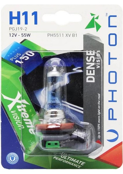 H11 12V 55W Xtreme Vısıon +%150 Fazla Işık (Tekli Blister) PH5511 Xv B1