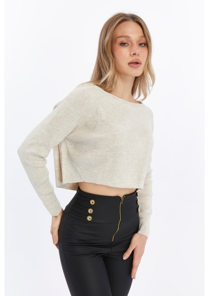 Basic Gri Triko Crop Kazak