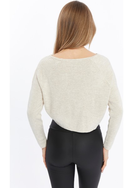 Basic Gri Triko Crop Kazak