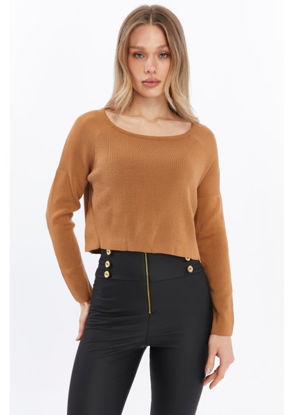 Basic Gri Triko Crop Kazak