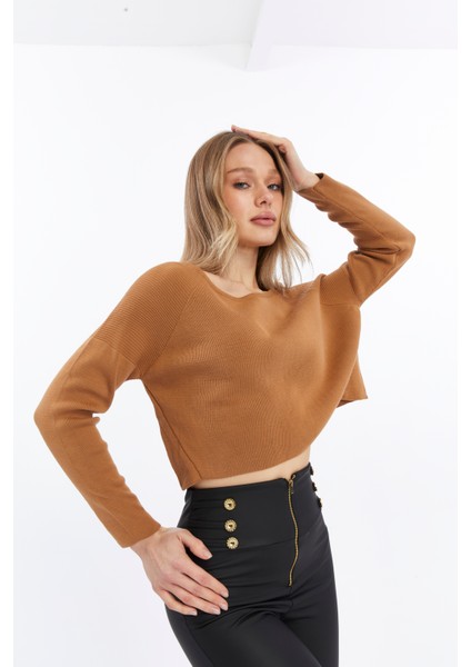 Basic Gri Triko Crop Kazak