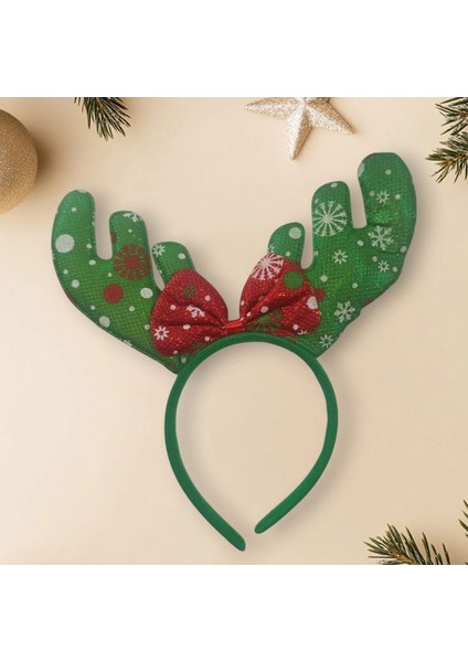 Peluş Yeşil Renk Geyik Boynuzu Şekilli Yılbaşı Tacı 1 Adet 23 x 12 cm