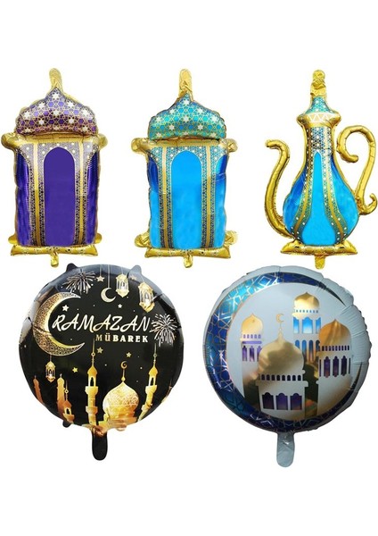 Ramazan Temalı Şekilli ve Yuvarlak Model 45 cm Folyo Balon 5 Adet
