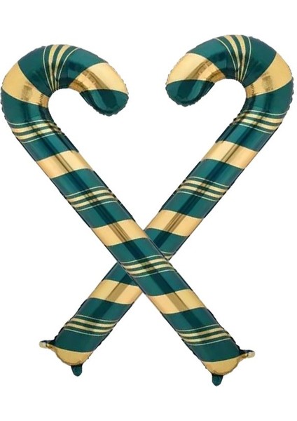 Yılbaşı Candy Cane Yeşil Gold Baston Şeker Şekilli Folyo Balon 73 x 36 cm 2 Adet