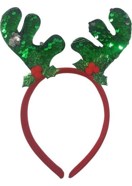 Pullu Yeşil Renk Geyik Boynuzu Şekilli Yılbaşı Tacı 1 Adet 23 x 12 cm