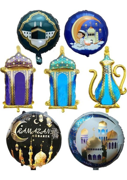 Ramazan Temalı Şekilli ve Yuvarlak Model 45 cm Folyo Balon 7 Adet