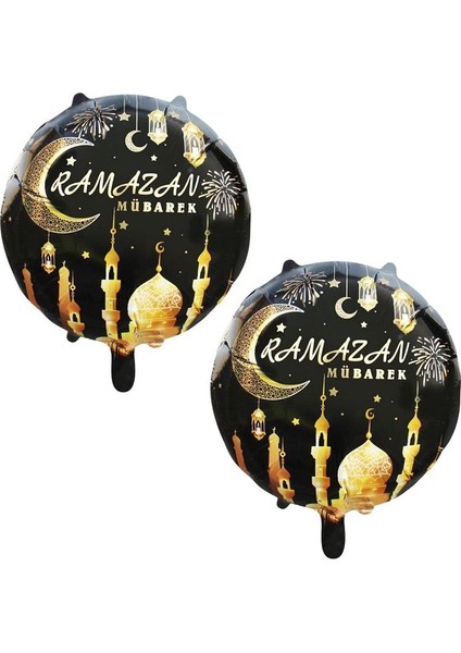 Ramazan Mübarek Yazılı Yuvarlak Siyah Renk 45 cm Folyo Balon 2 Adet