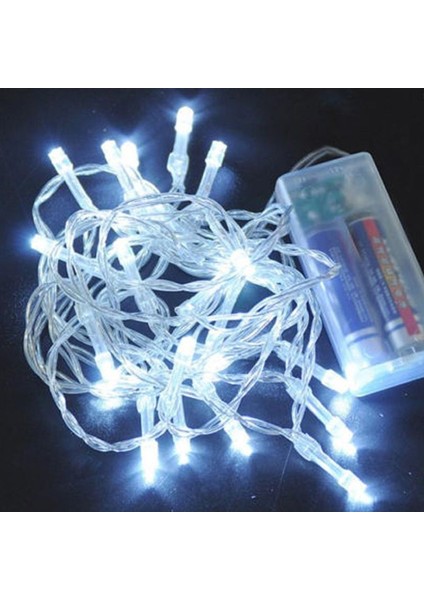 3 Metre Şeffaf Kablolu 20 Ampullü Beyaz Renk Pilli LED Işık Ramazan