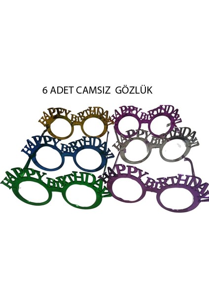 Happy Birthday Yazılı Camsız Parti Gözlüğü 6 Renk 6 Adet Çocuk Yetişkin Uyumlu