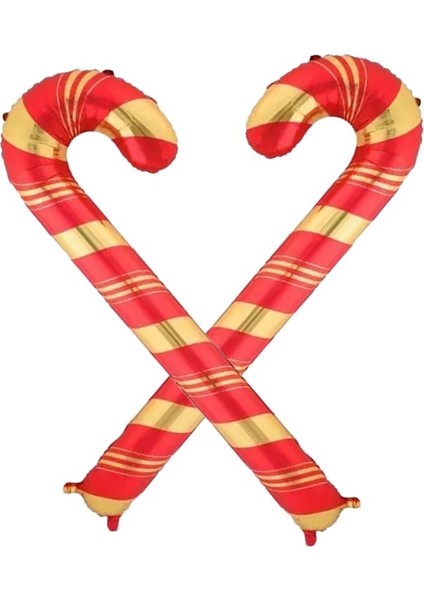 Yılbaşı Candy Cane Kırmızı Gold Baston Şeker Şekilli Folyo Balon 73 x 36 cm 2 Adet