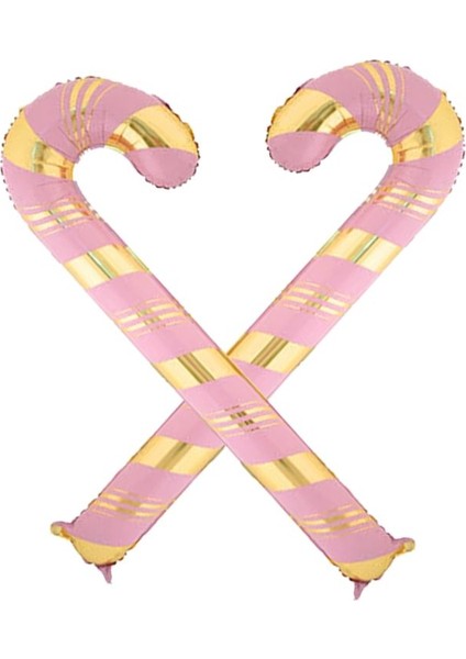 Yılbaşı Candy Cane Pembe Gold Baston Şeker Şekilli Folyo Balon 73 x 36 cm 2 Adet