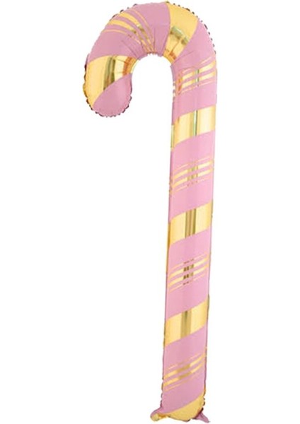 Yılbaşı Candy Cane Pembe Gold Baston Şeker Şekilli Folyo Balon 73 x 36 cm 2 Adet