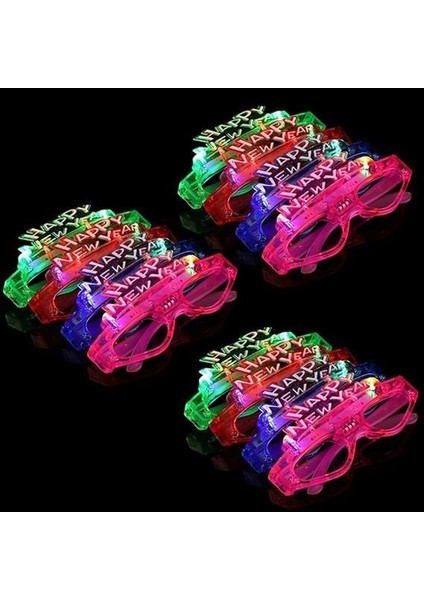 LED Işıklı 3 Kademe Happy New Year Yılbaşı Gözlük Kırmızı Renk 1 Adet