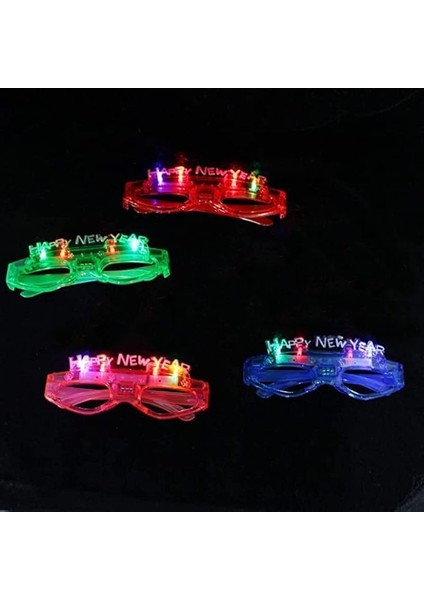 LED Işıklı 4 Renk Happy New Year Yılbaşı Gözlük 4 Adet