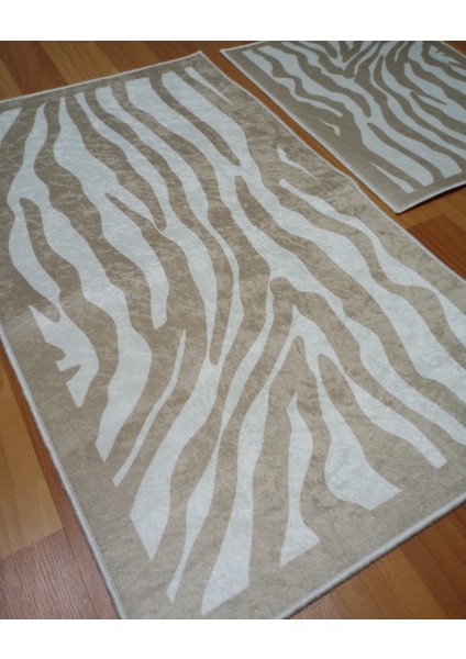 2li Banyo Seti Baskılı Zebra Bej