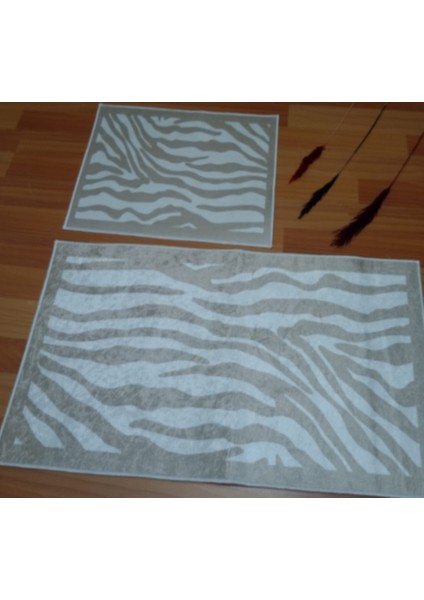 2li Banyo Seti Baskılı Zebra Bej