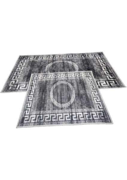 2li Banyo Seti Baskılı Versace Gri