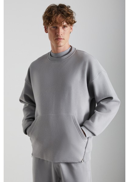 SANTIAGOS Erkek Pamuk-Polyester Koyu Gri Sweatshirt
