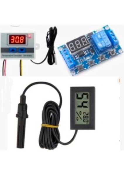 Kuluçka Seti, 220V Termostat W3001, Zaman Modülü, Dijital Isı ve Nem Ölçer, Zaman Ayarlayıcı