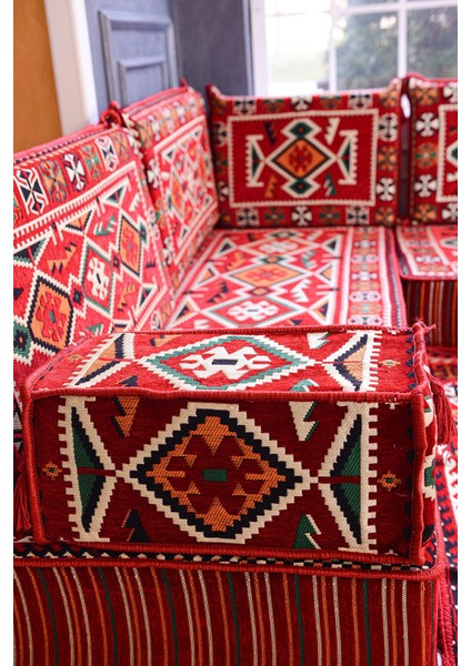Şark Köşesi Takımı Kırmızı Anadolu Modeli 13 Parça (20 cm Minder Kalınlığı)