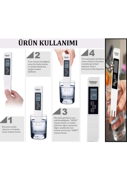 Termometre Kaliteli Su Iletkenlik Test Cihazı Topraksız Tarım Tds&ec Metre Su Ölçme