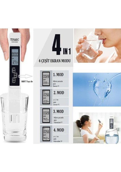 Termometre Kaliteli Su Iletkenlik Test Cihazı Topraksız Tarım Tds&ec Metre Su Ölçme