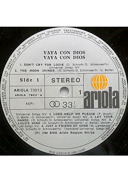 Vaya Con Dıos - Vaya Con Dios - 1988 Yunanistan Basım Lp Albüm Plak 2. El