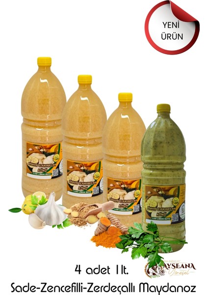 Limon Sarımsak Kürü Set 4 x 1 Lt. Set (Sade-Zencefilli-Zerdeçallı-Maydanozlu)