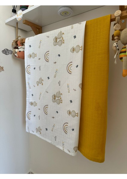 Fulya Tuhafiye %100 Pamuk 2'li Müslin Bebek Battaniye Seti OEKO-TEX Sertifikalı MÜSLIN ÖRTÜ 80X90 CM