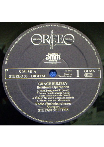 Grace Bumbry - Radio-Sinfonieorchester Stuttgart - 1984 Almanya Basım 33 Lük Lp Plak Albüm 2. El