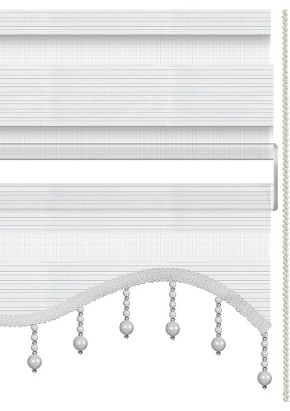 Boncuklu Geniş Piliseli Beyaz Zebra Perde fırsatları