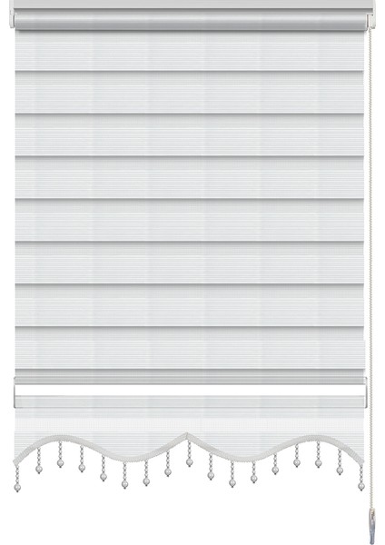 Boncuklu Geniş Piliseli Beyaz Zebra Perde fiyatları