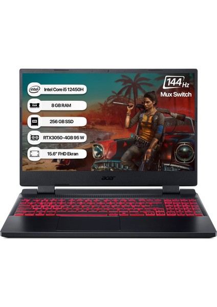 Nitro 5 AN515-58 Intel Core i5 12450H 8GB 256GB SSD RTX3050 Freedos 15.6" Taşınabilir Gaming Bilgisayar NH.QFJEY.00A