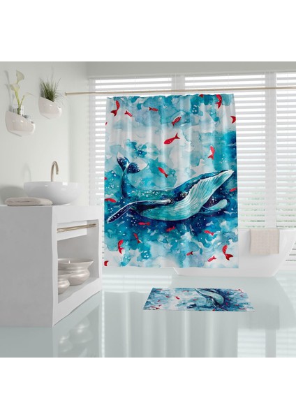 Banyo Paspas ve Tek Kanat Duş Perdesi 1X180X200 Set Banyo Halısı Whale fiyatları