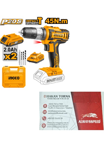 Şarjlı Matkap Akülü Darbeli Matkap 10 mm 20V 2.0AH