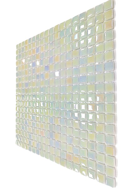 Mutfak Tezgah Arası, Havuz, Banyo, Sauna, Spa, İç ve Dış Ortamlarda Tüm Yüzeyler İçin 15X15MM. Hologramlı Beyaz . 31,5X31,5CM. Fileli Cam Mozaik. ( 1 M2 Fiyatıdır ) modelleri