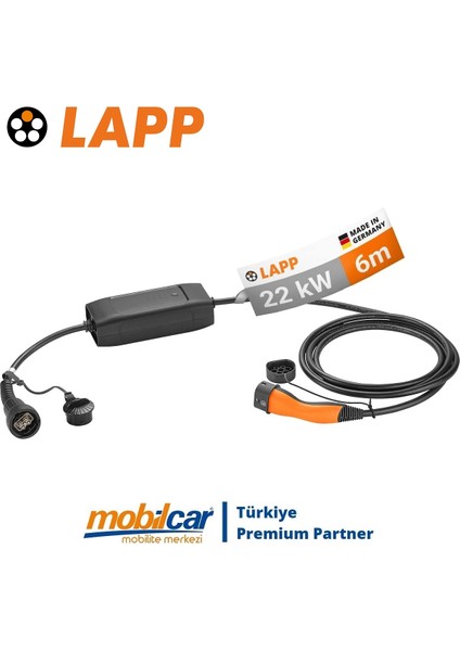 Mobilcar Elektrikli Araç Taşınabilir Şarj Cihazı 22KW 32A 6mt IP67 Tip-2