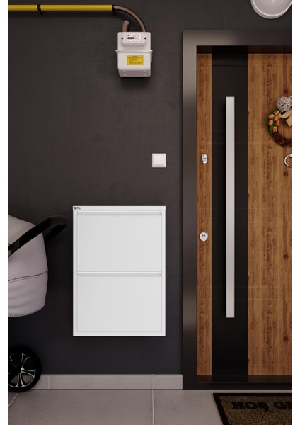 2'li Metal Ayakkabılık - Kar Beyaz