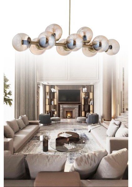 Luxury Modern Tasarım Eskitme 10'lü Bal Glop Camlı Avize