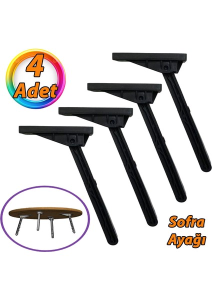 4 Adet Katlanabilir Siyah Yer Sofra Ayağı Katlanır Yer Sofrası Sini Altı Plastik Ayak 22 cm