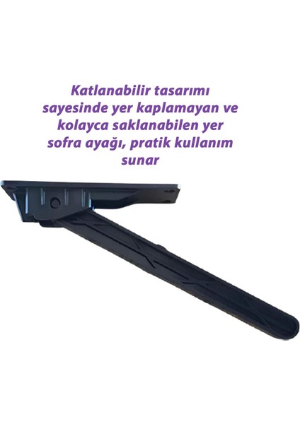 4 Adet Katlanabilir Siyah Yer Sofra Ayağı Katlanır Yer Sofrası Sini Altı Plastik Ayak 22 cm
