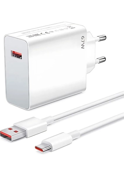 Tecno Pova 3 Uyumlu Şarj Aleti Type-C 67W Turbo Hızlı Şarj Cihazı + Kablo