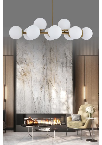 Luxury Modern Tasarım Eskitme 10'lü Beyaz Glop Camlı Avize