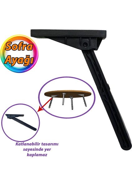 Katlanabilir Siyah Yer Sofra Ayağı Katlanır Yer Sofrası Sini Altı Plastik Ayak 22 cm