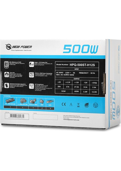 HPQ-500ST-H12S 500W 80+ Standard 37.5A Single Rail Aktif PFC Siyah ATX Güç Kaynağı