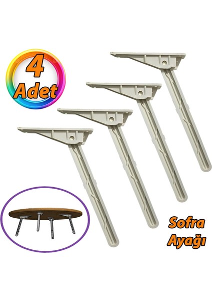 4 Adet Katlanabilir Beyaz Yer Sofra Ayağı Katlanır Yer Sofrası Sini Altı Plastik Ayak 22 cm